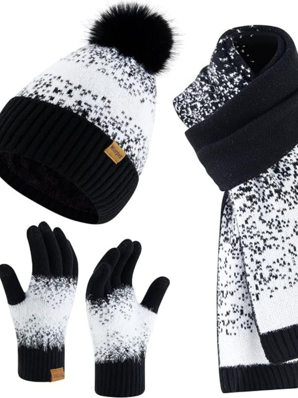 Womens Winter Beanie Hat Touchscreen Gloves Long Scarf 3 Set with Warm Fleece Li